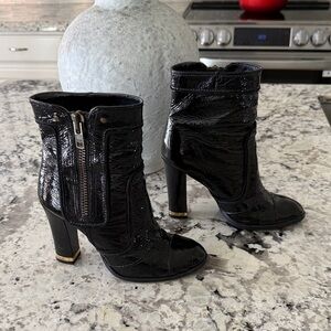 Gianni Bini Shiny Black Ankle Boots. All leather.